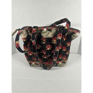 Vera‎ Bradley Quilted Tote Bag Purse Black Rooster Floral Carryall